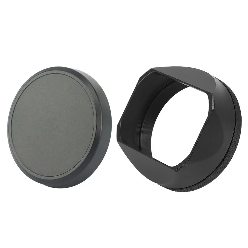 Haoge LH-X54B Square Metal Lens Hood with 49mm Adapter Ring and cap for Fujifilm Fuji X100V X100F X100T X100S X100 X70 Black