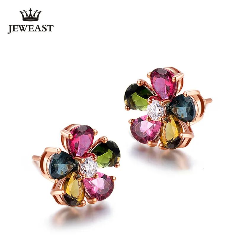 

LSZB Natural tourmaline 18K Pure Gold Earring Real AU 750 Solid Gold Earrings Diamond Trendy Fine Jewelry Hot Sell New 2023