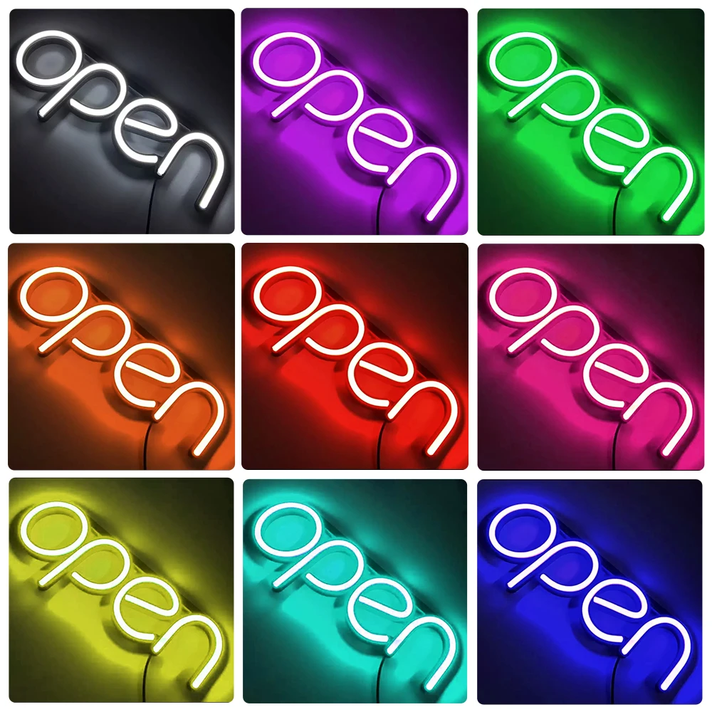 LED Neon Light  Open Sign Flashing USB Shop Working Hours Change Colors Advertising Bright lamp in Shop Door Handmake