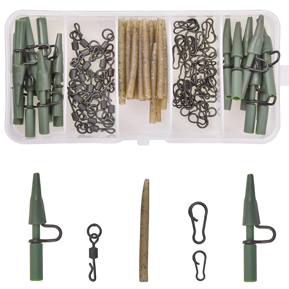 

110Pcs/Box Carp Fishing Accessories Kit Include Anti Tangle Sleeves Quick Change Swivel Safety Lead Clip Speed Links