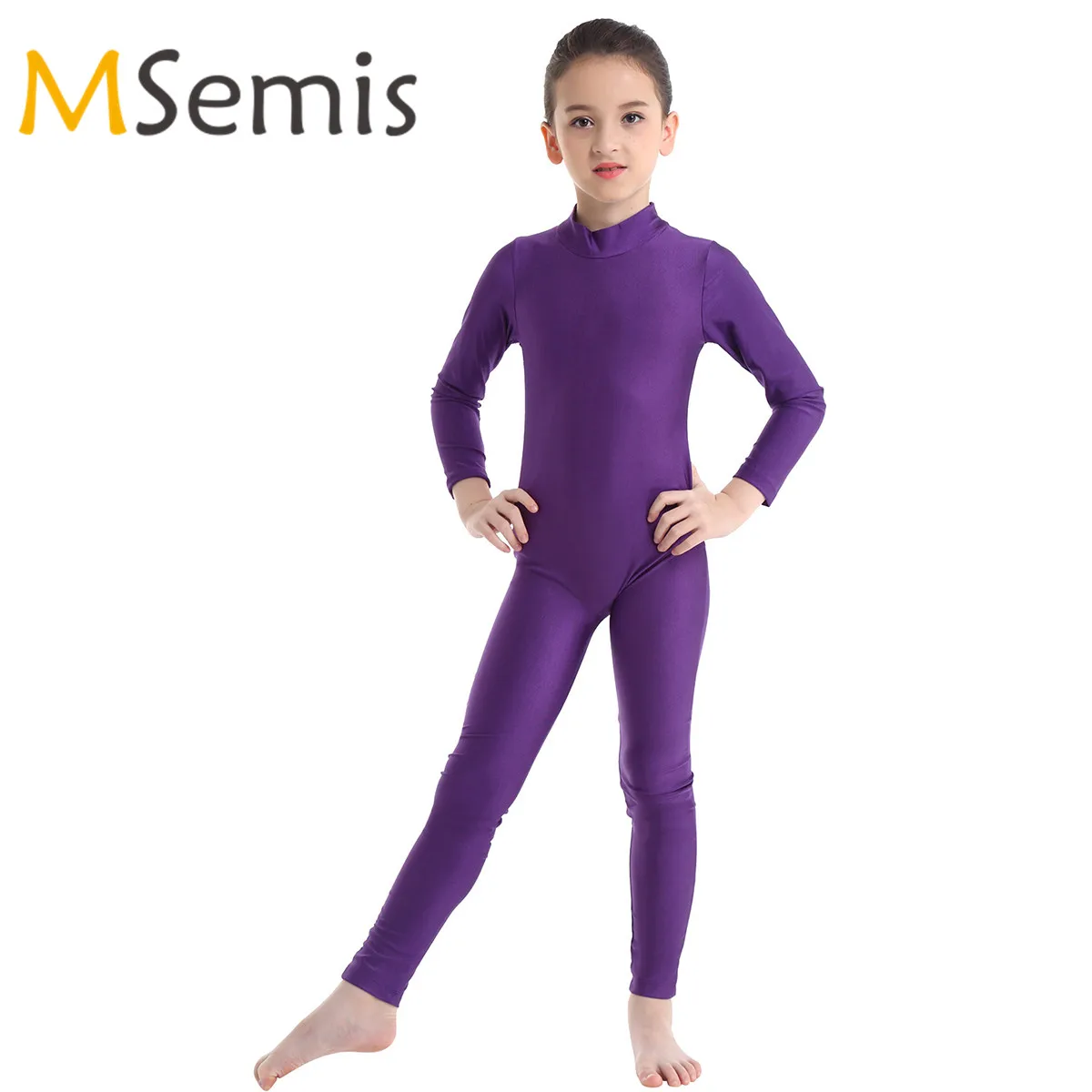 

Kids Girls Gymnastics Swimsuits for Dancing Long Sleeves Zippered Ballet Dance Jumpsuit Unitard Dancewear Leotard Mesh Bodysuit