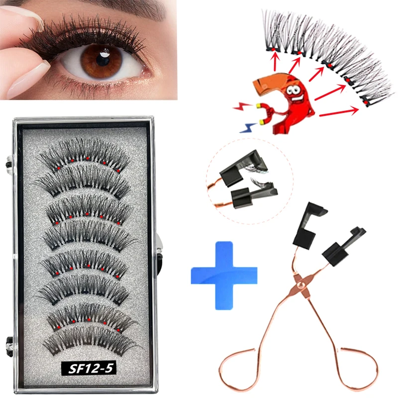 8 Pcs 2 Pairs Magnetic False Eyelashes 3D Magnet Eyelashes   Makeup Eyelashes Tools Personal Eyelash Extensions