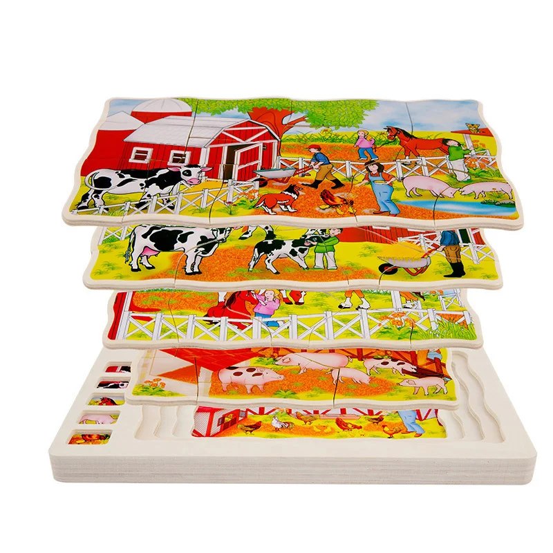 Montessori Wooden Multi-layer Puzzle Human Boys Girls Body Puzzle and Frog/Animal Structure Wood Puzzles Kids Educational Toys