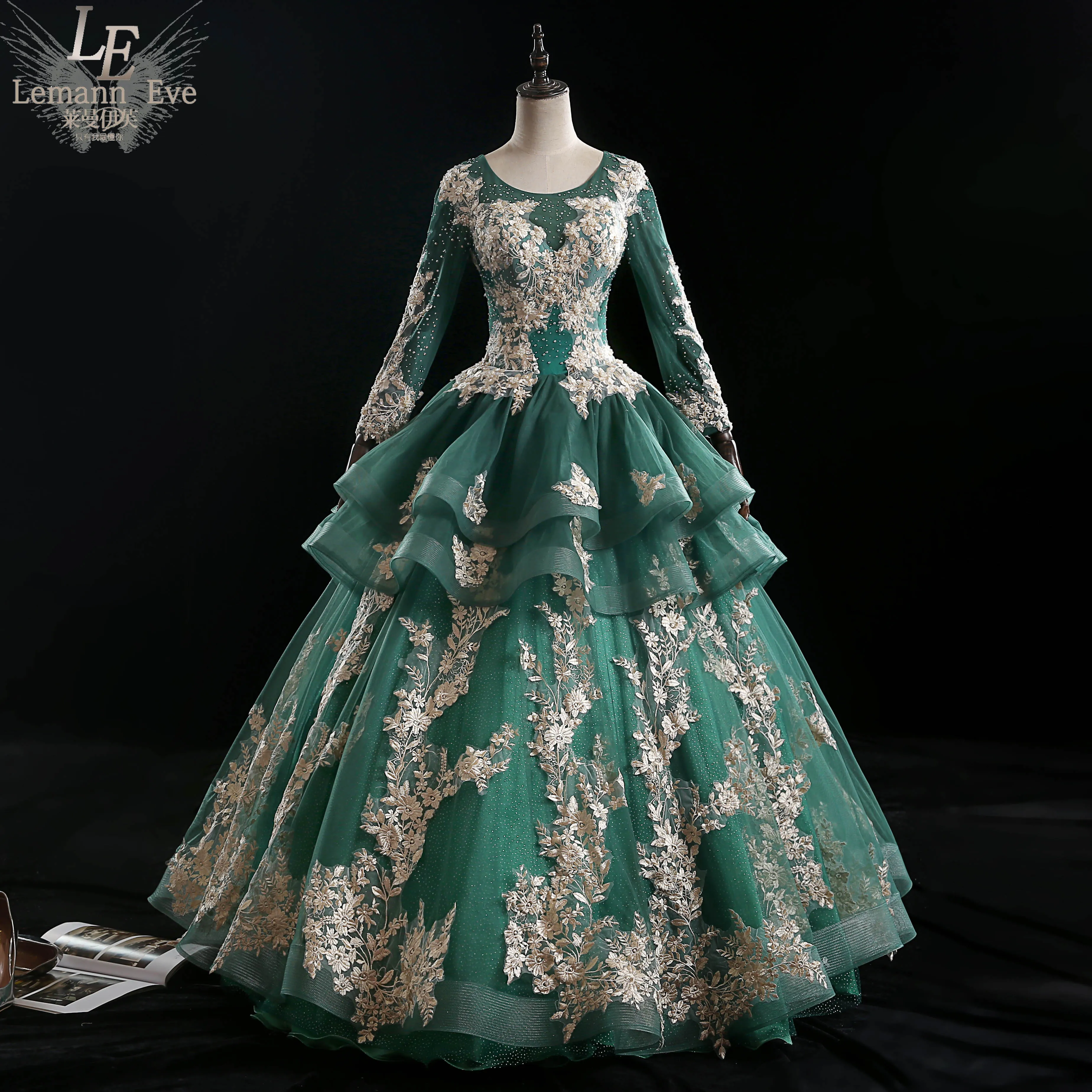 

100%real green embroidery beading rococo ball gown long dress vintage medieval dress Renaissance princess Victoria dress