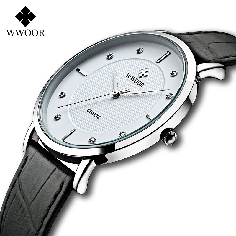 WWOOR-Relógio de quartzo de couro impermeável masculino, ultra fino, diamante, marca top, luxo, relógio masculino, preço apuramento, venda, xfcs