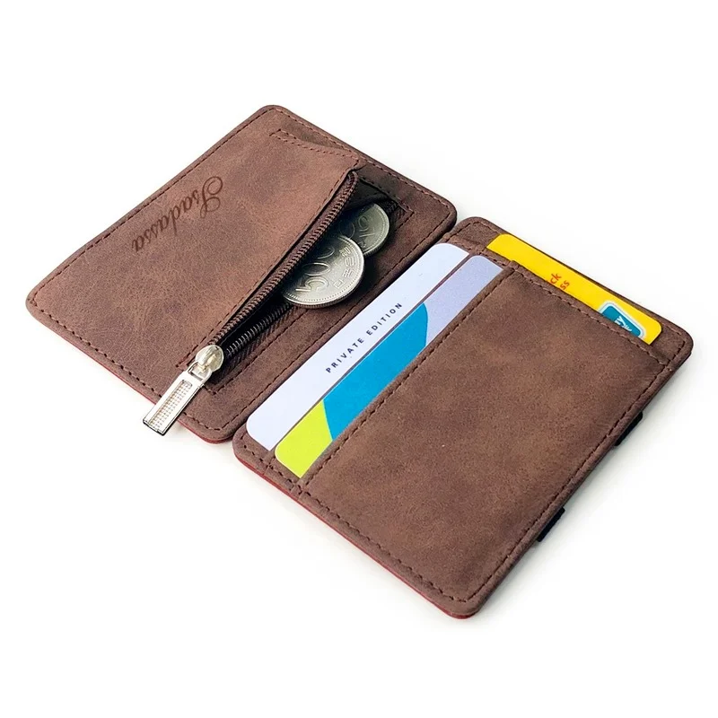 Slim Men Male PU Leather Mini Small Magic Wallets Ultra Thin Zipper Coin Purse Pouch Plastic Credit Bank Card Case Holder