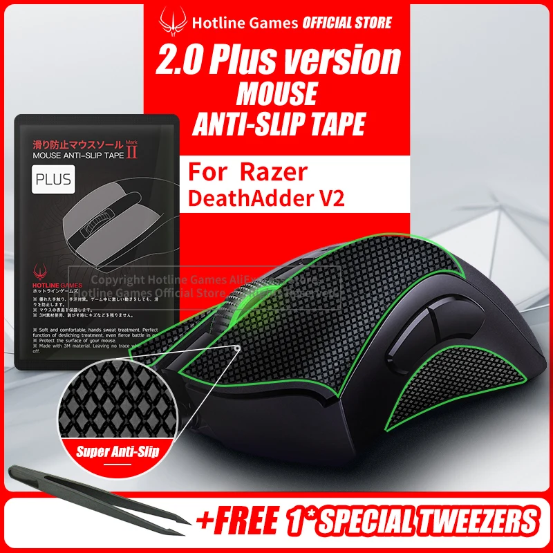 Hotline Games 2.0 Plus Mouse Anti-Slip Grip Tape for Razer DeathAdder V2,Grip Upgrade,Moisture Wicking,Pre Cut,Easy to Apply