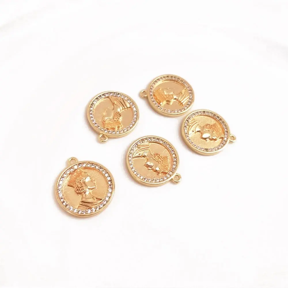 2PCS Queen's Head Coin Necklace Pendant Superior Quality for Jewelry Findings Making 14k Gold Plated Zircon DIY Made Accessories