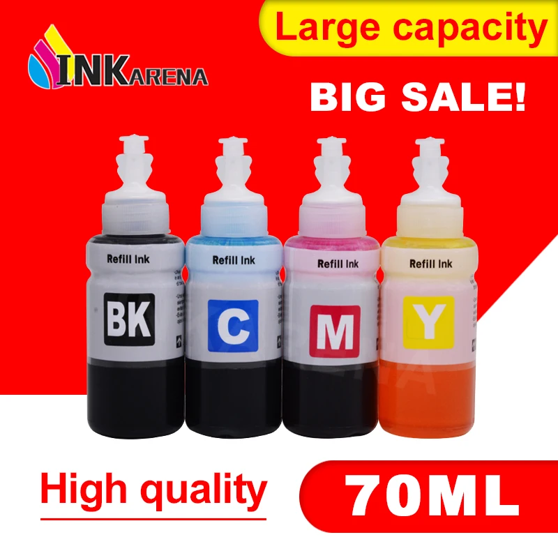 INKARENA 4colors × 70ml Bottle Refill Ink Kit Compatible Ink for Printer Epson L100 L110 L132 L200 L210 L222 L300 L362 L366 L550