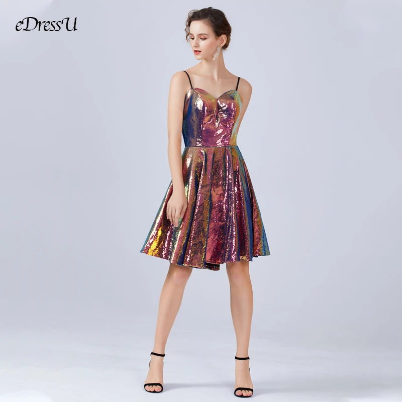 

Metallic Cocktail Party Dress Grediant Dancing Dress Knee Length Night Club Dress Sexy Spaghetti Celebrate Dress WS-3766