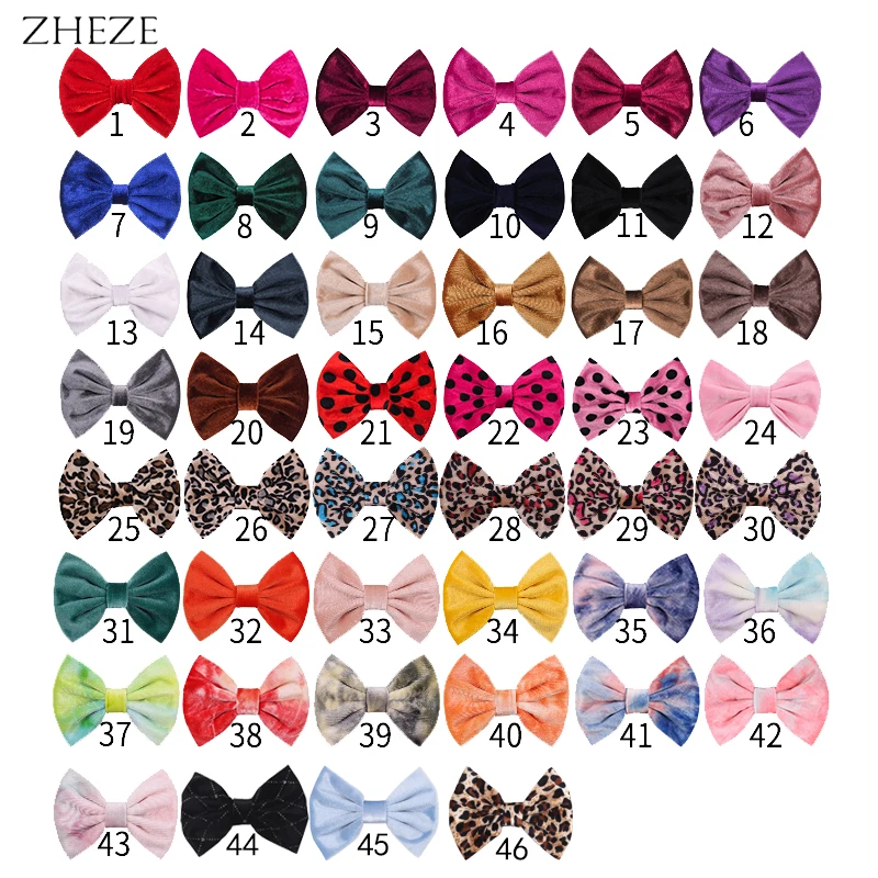 2Pcs/Lot NEW 5\'\' Smooth Leopard Velvet Kids Bows With/Without Clips Autumn&Winter Hair Accessories For Headband