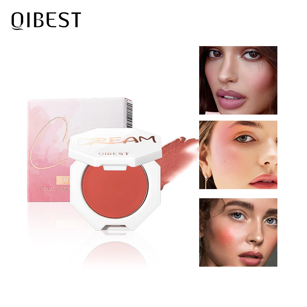 QIBEST Makeup Blush Palette Smooth 6 Colors Cheek Stain Peach Blusher Cream Contour Cosmestics Face Rouge Natural Blush Palette