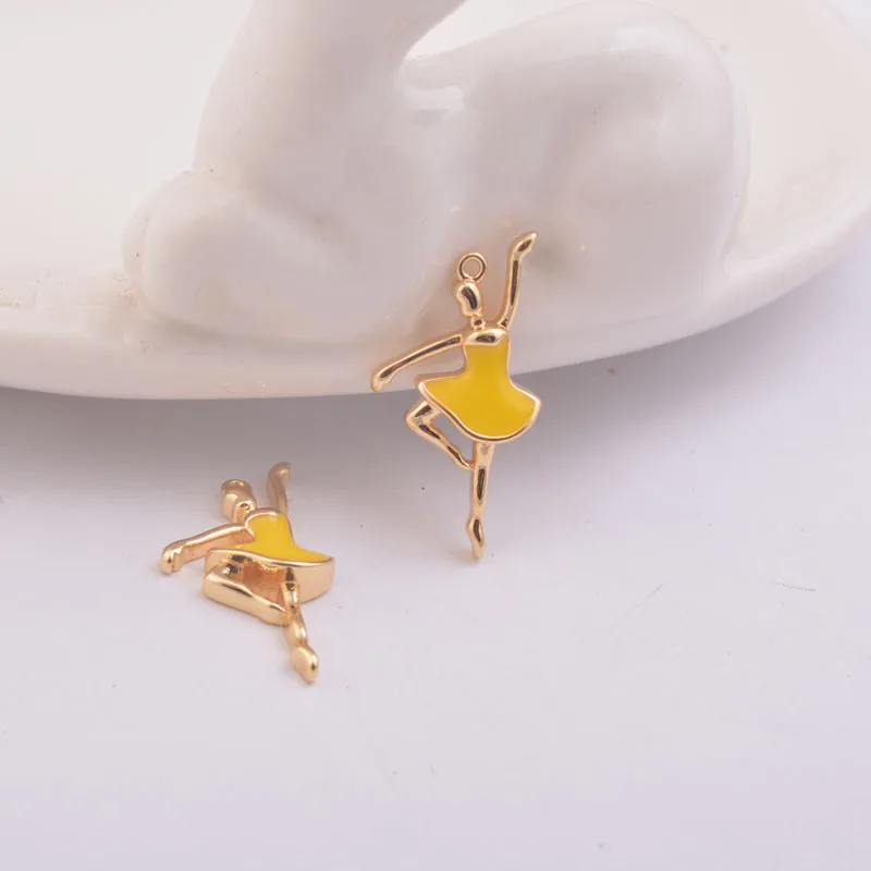 6pcs/lot High Quality Ballet Girl Charm Enamelled Gold Dancing Jewelry Charms Candy Color Copper Pendant DIY Earrings Findings