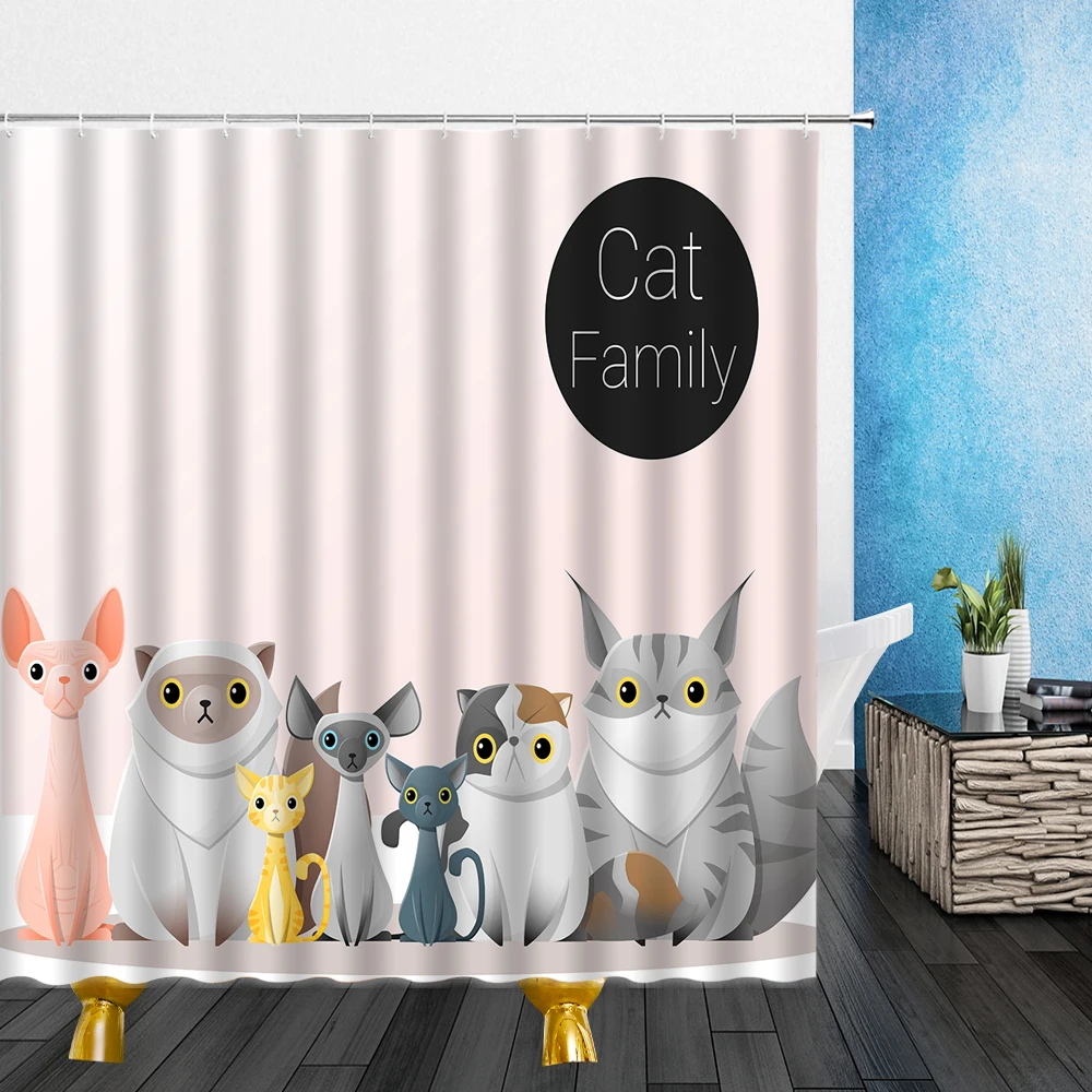 Cortinas de ducha con dibujos de animales para el baño, visillo de tela impermeable con ganchos para decoración familiar, lindo, divertido, gato, perro, vaca, animales de granja