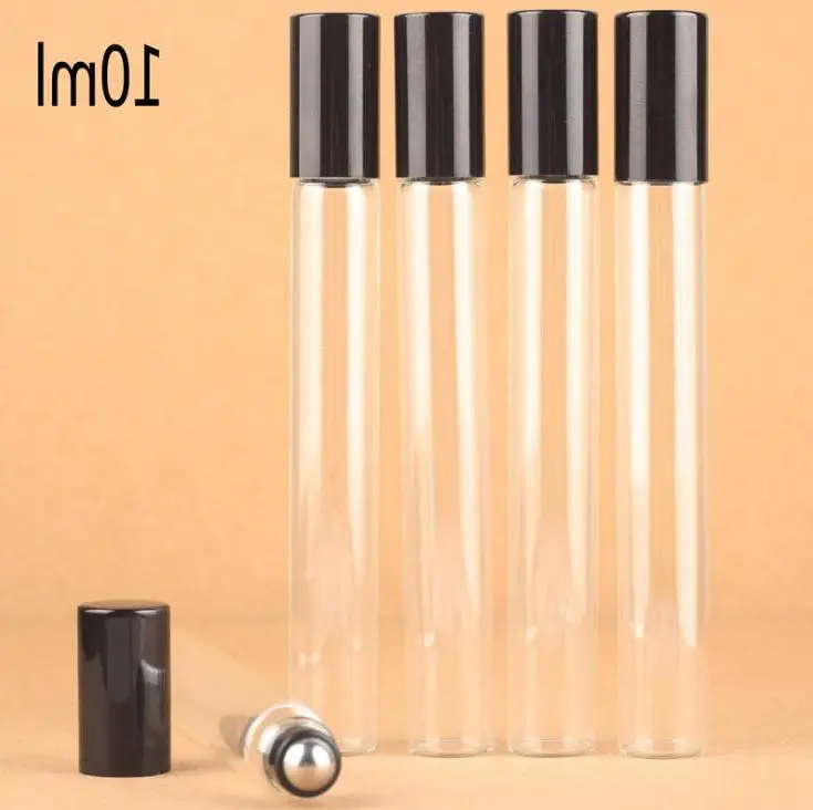 

500pcs/lot 10ml Clear Glass Roller Bottles With Glass Roller Balls Aromatherapy Perfumes Lip Balms Roll On Bottle Wholesale