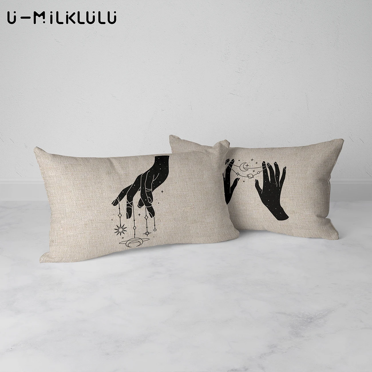 Nordic Style Magical Pillow Covers, Decorative Cushion Cover, Home Decor for Sofa, Tarot Linen, Black and Beige, 30*50