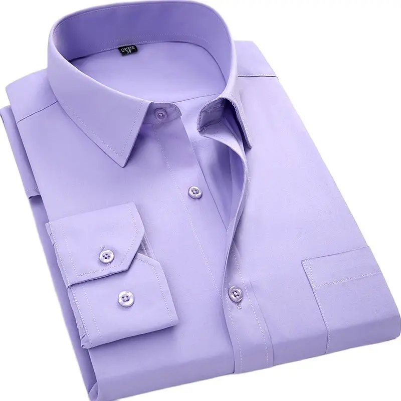 Pop Solid Plain  Business Men Social Shirts  Square Collar Long Sleeve  With Chest Pocket