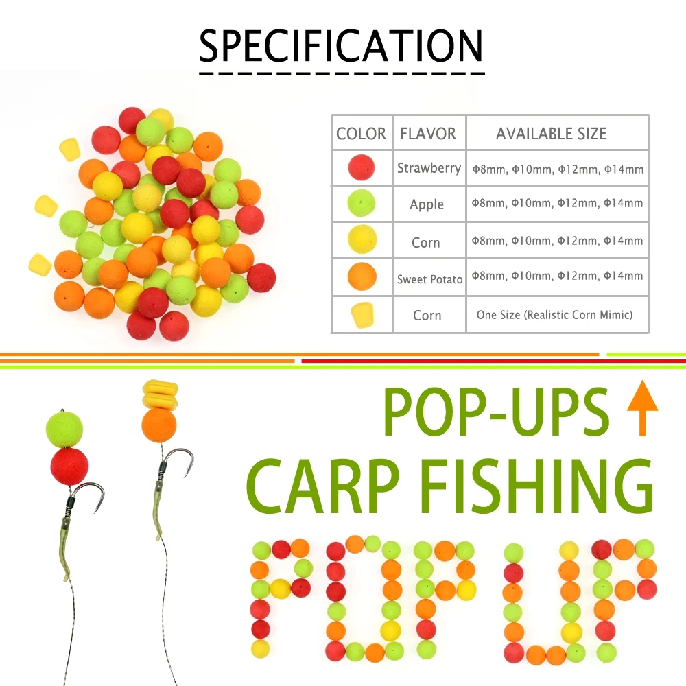 JIGEECARP 20pcs Carp Fishing Round Pop Ups Boilies Method Feeder Fishing Baits Corn Apple Strawberry Flavor Carping Bait  Tackle