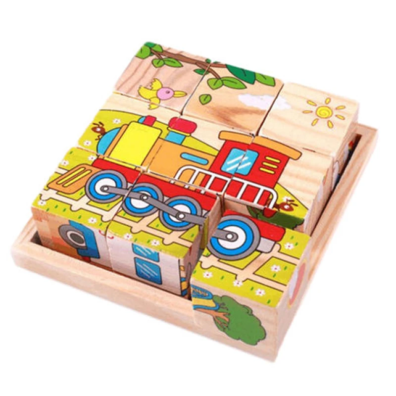 1pc Nine Puzzle Six-sided 3D Jigsaw Cubes Puzzles Children Tray Wooden Storage Toys Accessories Kids Educational Funny Games New