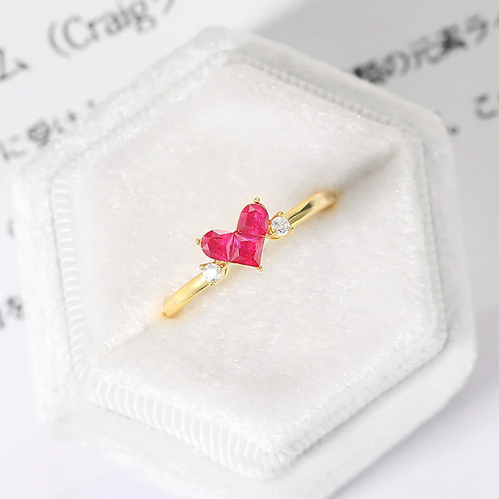 MoBuy Cute Sweety Heart 925 Silver Ring For Women Synthetic Corundum 14K Gold Plated Fine Jewelry Gift Japanese Style MBRI151