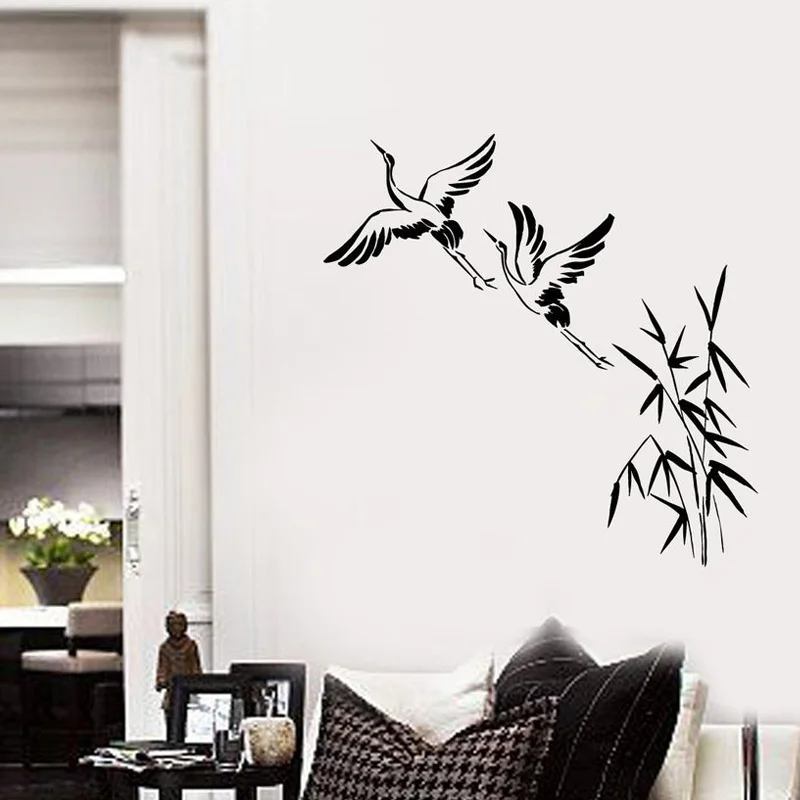 Cranes Birds Vinyl Wall Decal Bamboo Asian Style Room Decor Stickers Mural Home Decoration Murals E518