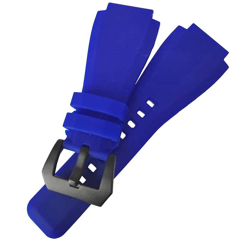 34 * 24mm Blue Waterproof Smooth Soft Nature Sillicone Rubber Watch Strap For Bell & Ross BR01 BR03 Watchband Bracelet  Replace