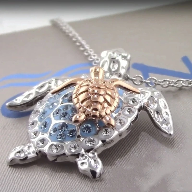 Women Necklace Sea Turtle Mother Baby Pendant BirthdayMother Day Gift Chain On The Neck Accessories