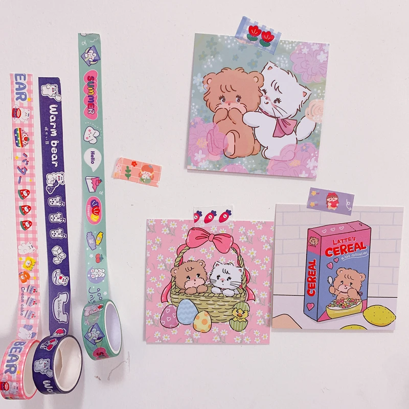 Cute Bear Bunny Decorative Washi Tapes Cartoon Masking Tape DIY Scrapbooking Journal Album Paper Craft Supplies Stationery