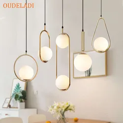 Nordic Glass Ball Pendant Lights Vintage Hoop Gold Modern Hanging Lamp for Living Room Home Loft Industrial Decor Luminaire