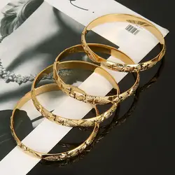 Trendy 4pcs Dubai Bangles for Women Men Gold Color Wide Bracelets African Ethiopia Jewelry