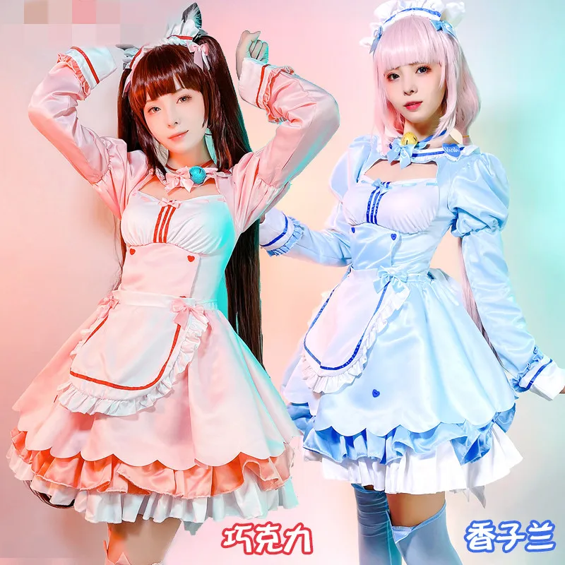 AGCOS NEKOPARA Chocolate  And Vanilla Cosplay Costume Woman Maid Dress Anime Cosplay Outfits