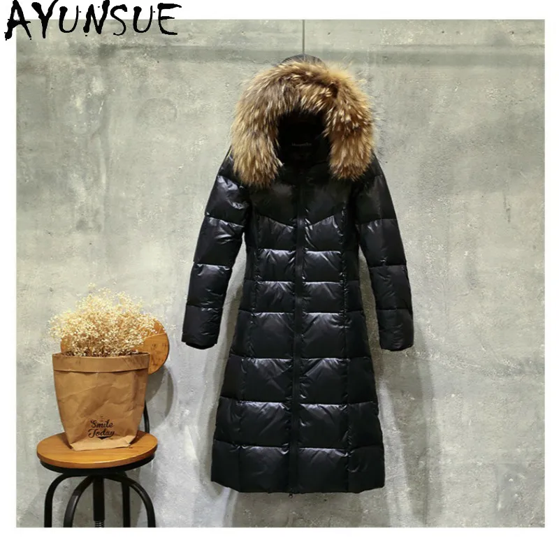 

AYUNSUE Coat Female Winter 2020 White Duck Down Jackets Woman Fur Collar Hooded Parkas Jacket Womens Clothing Abrigo Mujer TN205