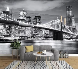 wellyu Customized large mural New York Bridge European and American city scenery black and white landscape background wall