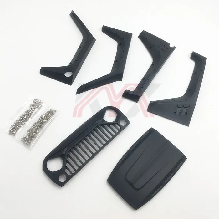 

Nylon Angry Front Grille Engine Cover Wheel Eyebrow Set For 1/10 Rc Crawler Car Wrangler Axial Scx10 II 90046 90047 90048