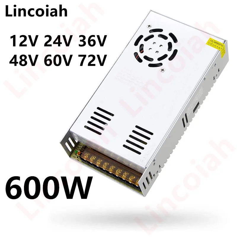 AC 100-240V Switching Power Supply DC 12V 24V 36V 48V 60V  600W 10A 12.5A 13.8A 25A 50A Adapter for LED Light Strip 3D printer