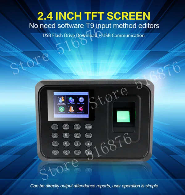 Free Shipping 2.4 inch TFT USB Biometric Fingerprint Time Clock Recorder Digital Electronic Employee Attendance Machine