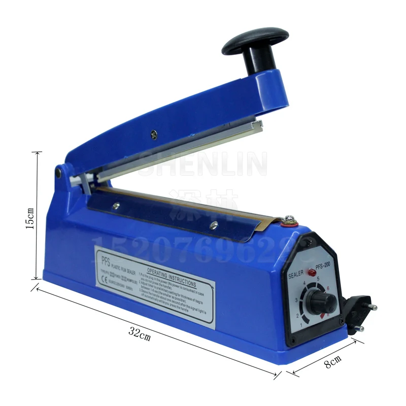 SF200 Manual impulse sealer plastic bag sealing machine electric heat sealer for plastic package 200mm length max, ABS shell