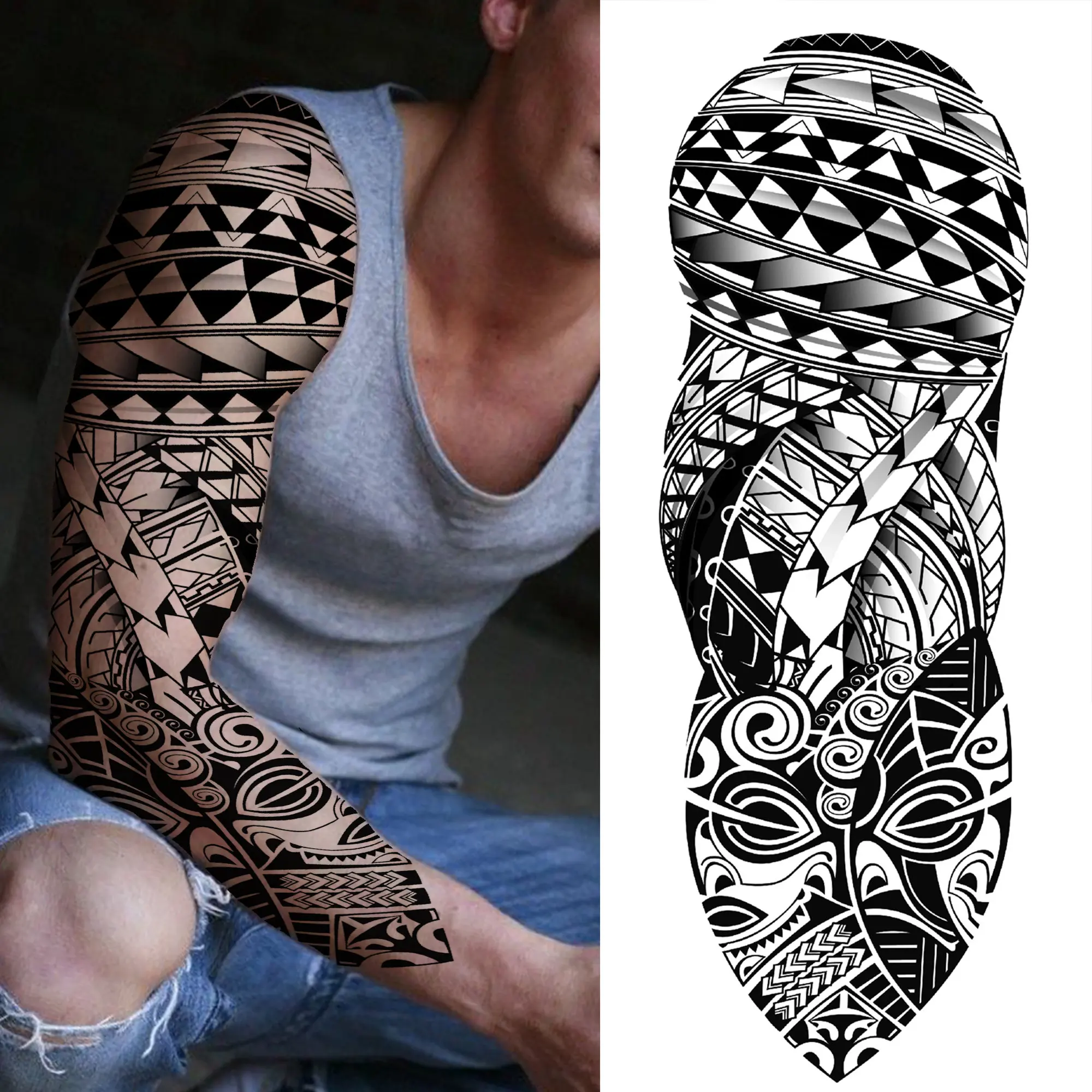 Maori Tribal Totem tatuaggi temporanei per uomo donna adulto nero India Animal Tattoo Sticker decorazione Full Arm Tatoos Sleeve