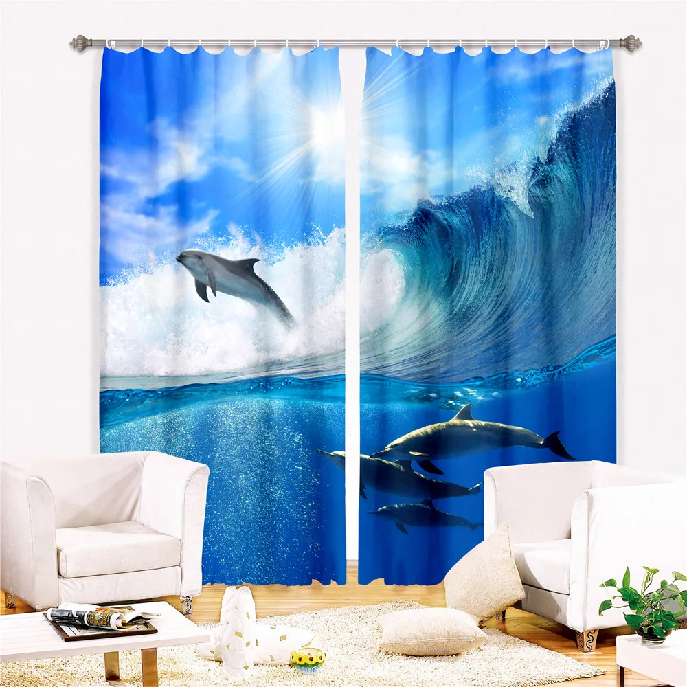 Likurb Animals Dolphin Ocean 3D Printing Blackout Curtain Home Decoration for Kids Adults Bedroom Livingroom Home Decor