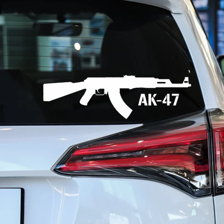 AK-47 Assault Rifle 2PCS Pair Car Stickers Funny Reflective Decals For Trunk Windshield Bumper Window Motorcycles Computer
