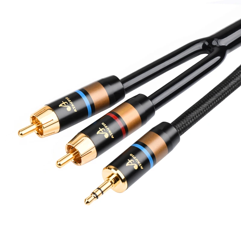 HIFI 3.5 mm to 2rca audio cable 6N OFC HiFi Phone Computer to Amplifier  Audio Cable AUX RCA  Jack 3.5 Y Splitter cable