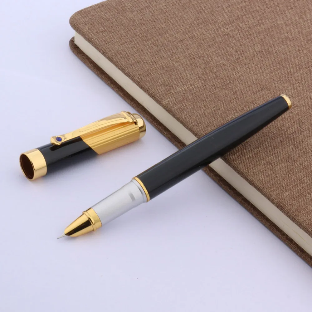 

luxury quality 9009 BLACK AND GOLDEN Fountain Pen Blue diamond decoration metal GOLDEN Trim INK PEN Stationery Office Supplies