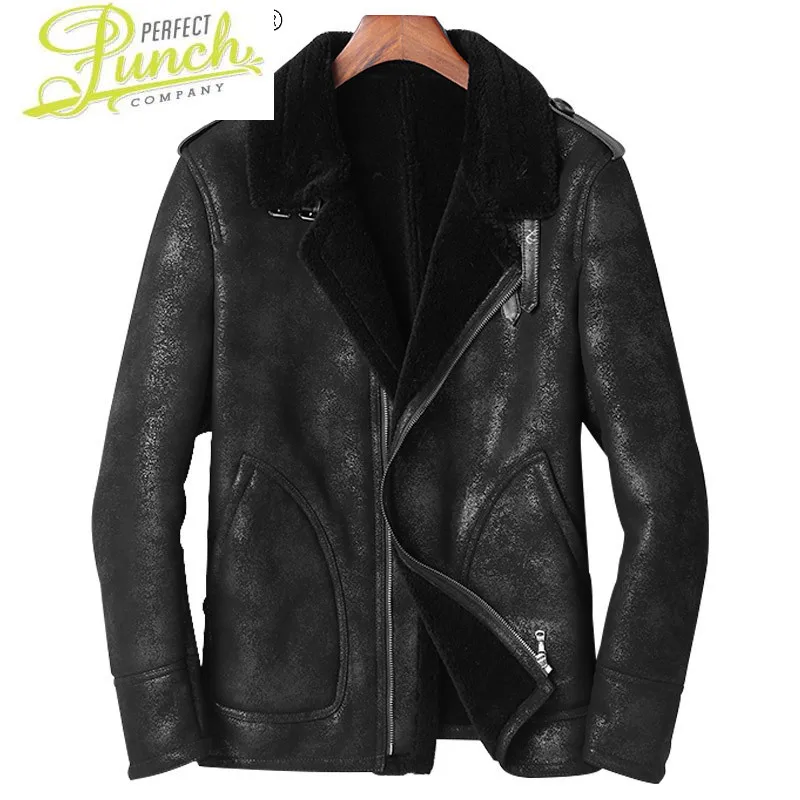 

Winter 2021 Genuine Sheepskin Leather Jacket Male Real Wool Collar Jackets Black Warm Thick Coat Casaco Masculino Gmm38