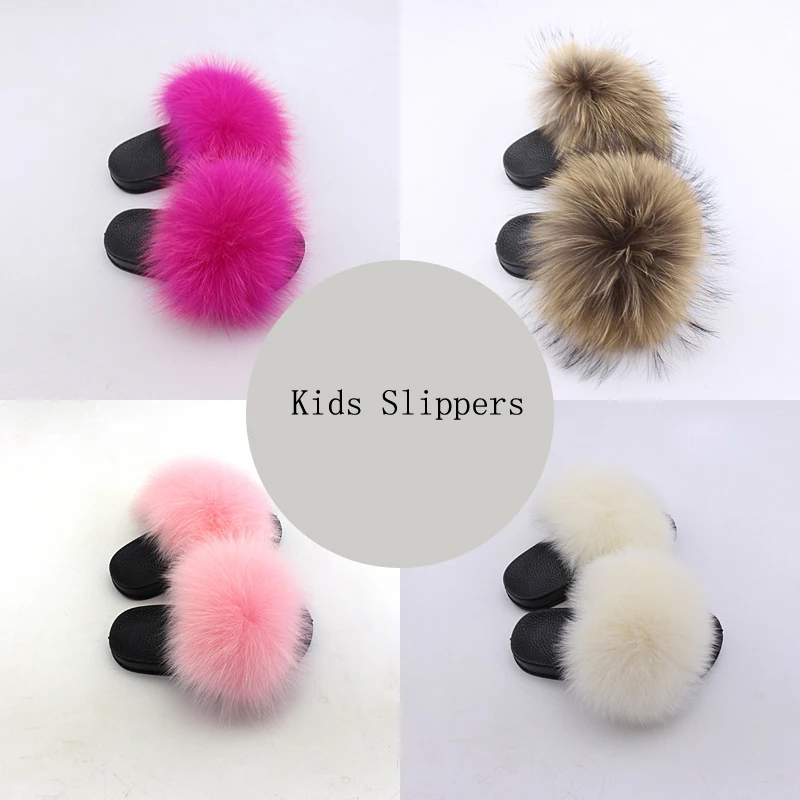 2020 Olomm Kids Real Fox Slippers Raccoon Slides Chinelos Menina Slippers Toddler Baby Girls Shoes Summer Flip Flops Slippers