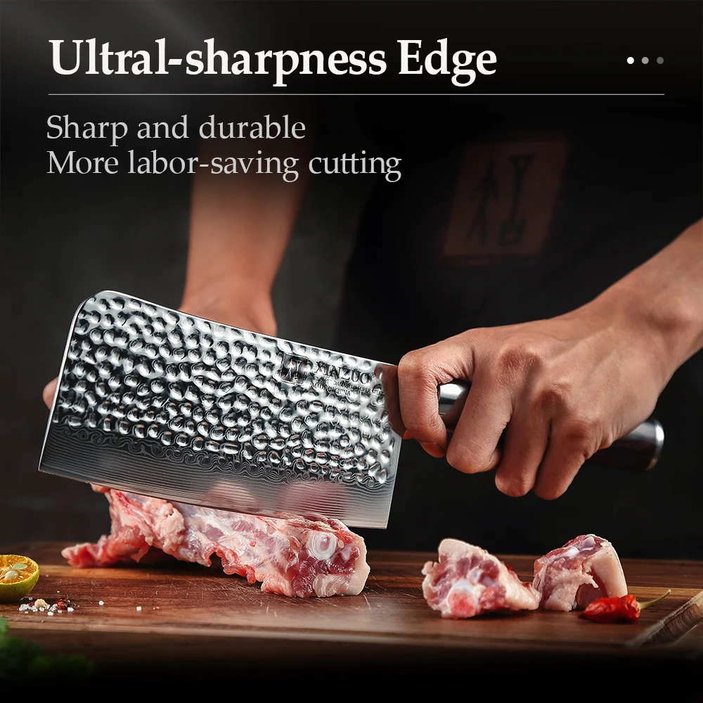 XINZUO 6.5\'\' Bone Chopper Damascus Steel Knife Meat Chopping Cleaver Slicing Vegetables Chinese Chef Knife Kitchen Tools