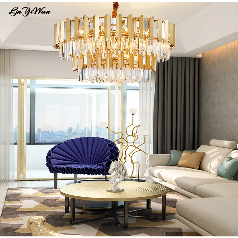 

Postmodern minimalist crystal chandelier, stainless steel living room lamp, room dining room bedroom lamp