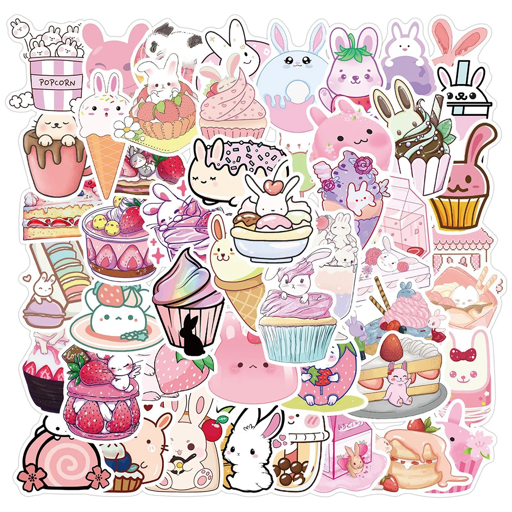 10/30/50PCS Pink Style Cute Dessert Rabbit Cartoon Graffiti Stickers Motorcycle Travel Luggage Guitar Funny Decal Kid Sticker