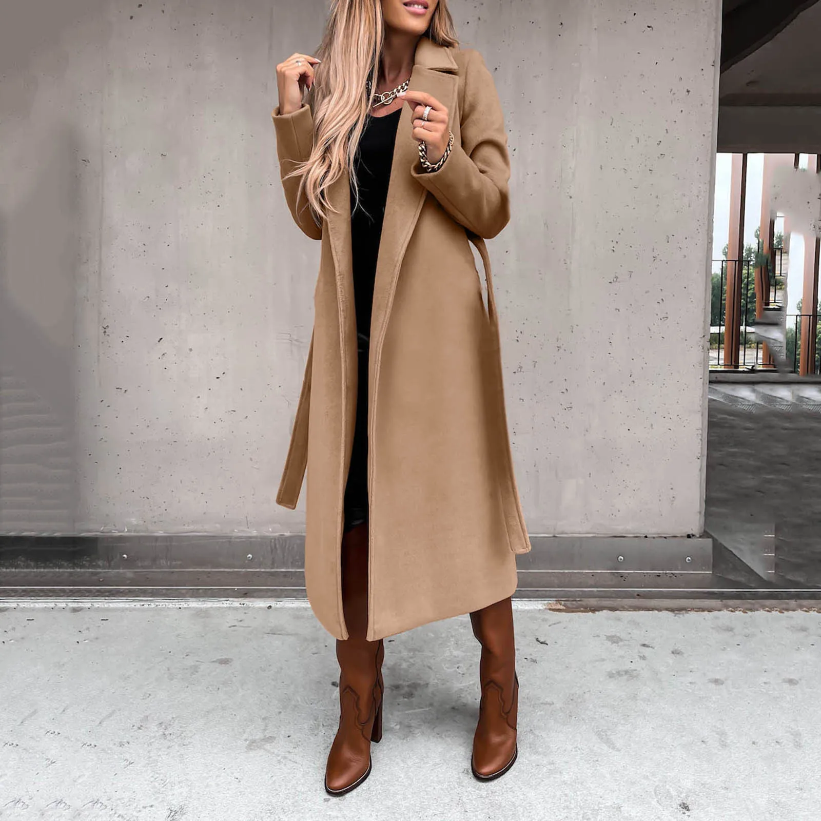 

Classic Woolen Coat Female Autumn Winter Long Trench Coat Slim Long Belt Retro Loose Overcoat Outwear Chic Casual Long Coat 2022