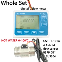 Misuratore di portata d'acqua digitale US211M per acqua calda con lettore di sensori di flusso d'acqua Hall in acciaio inossidabile SUS304 G1 