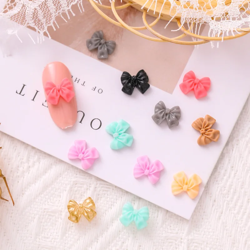 30pcs 9*11New Nail Art Bowknot Three-dimensional Scrub Simple Bow Tie Girl Heart Nails Elegant Small Mini Nail Jewelry